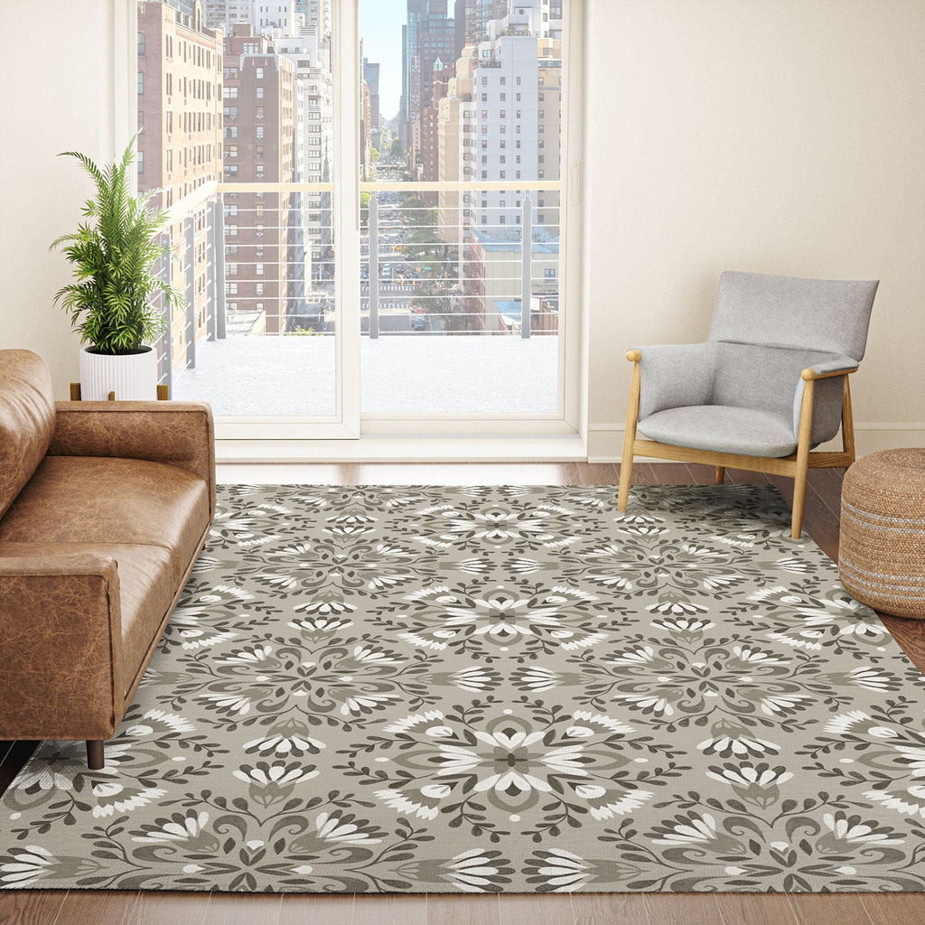 Pimlada Phuapradit Floral Tiles Gray Area Rug