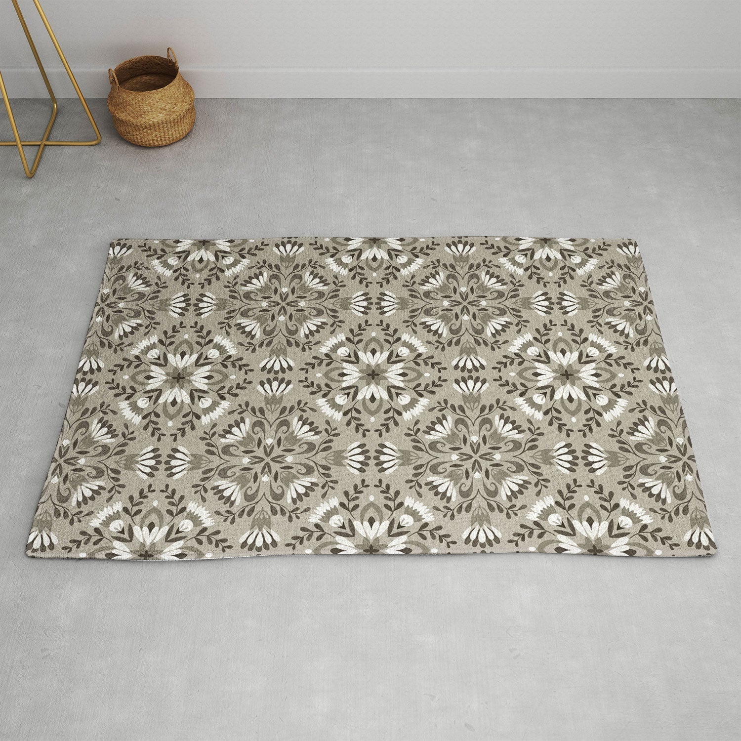 Pimlada Phuapradit Floral Tiles Gray Area Rug