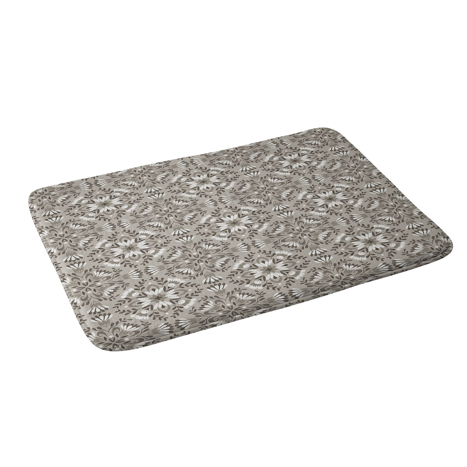 Pimlada Phuapradit Floral Tiles Gray Memory Foam Bath Mat