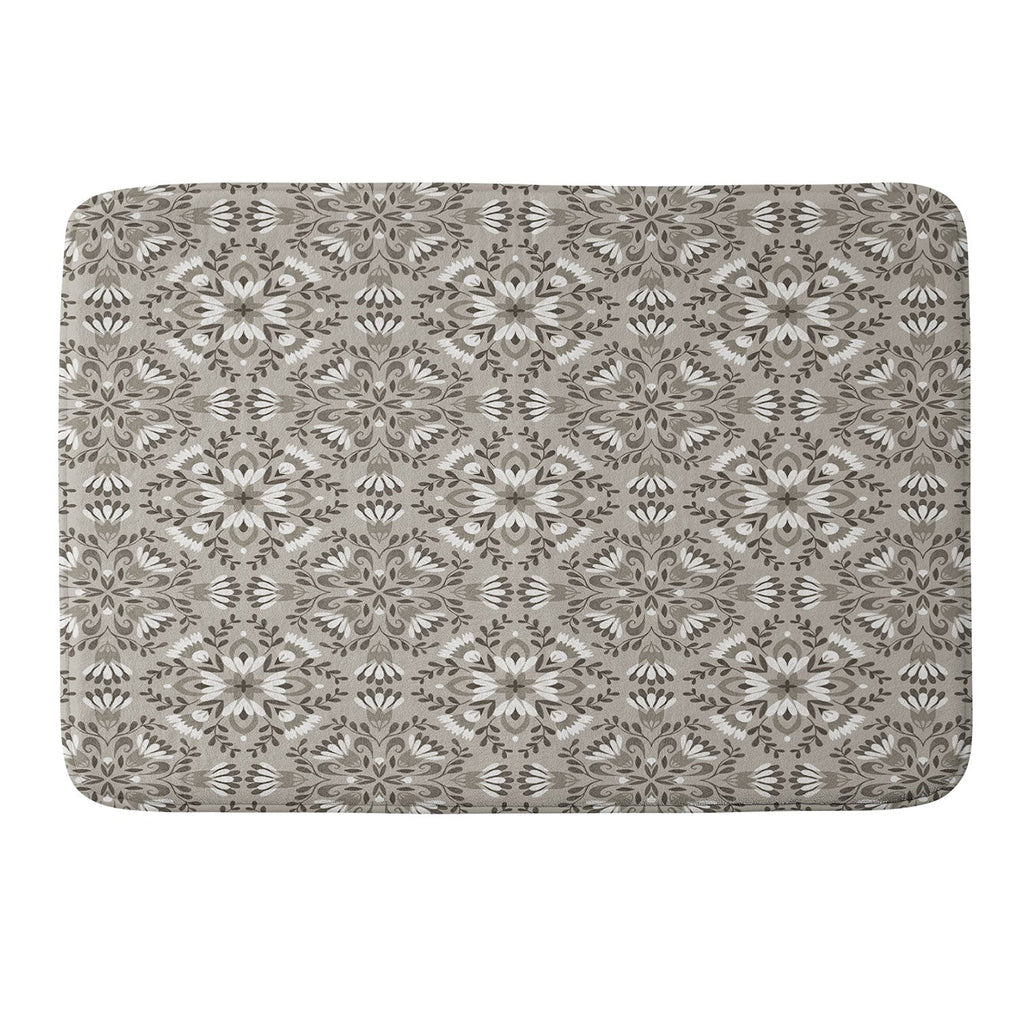 Pimlada Phuapradit Floral Tiles Gray Memory Foam Bath Mat