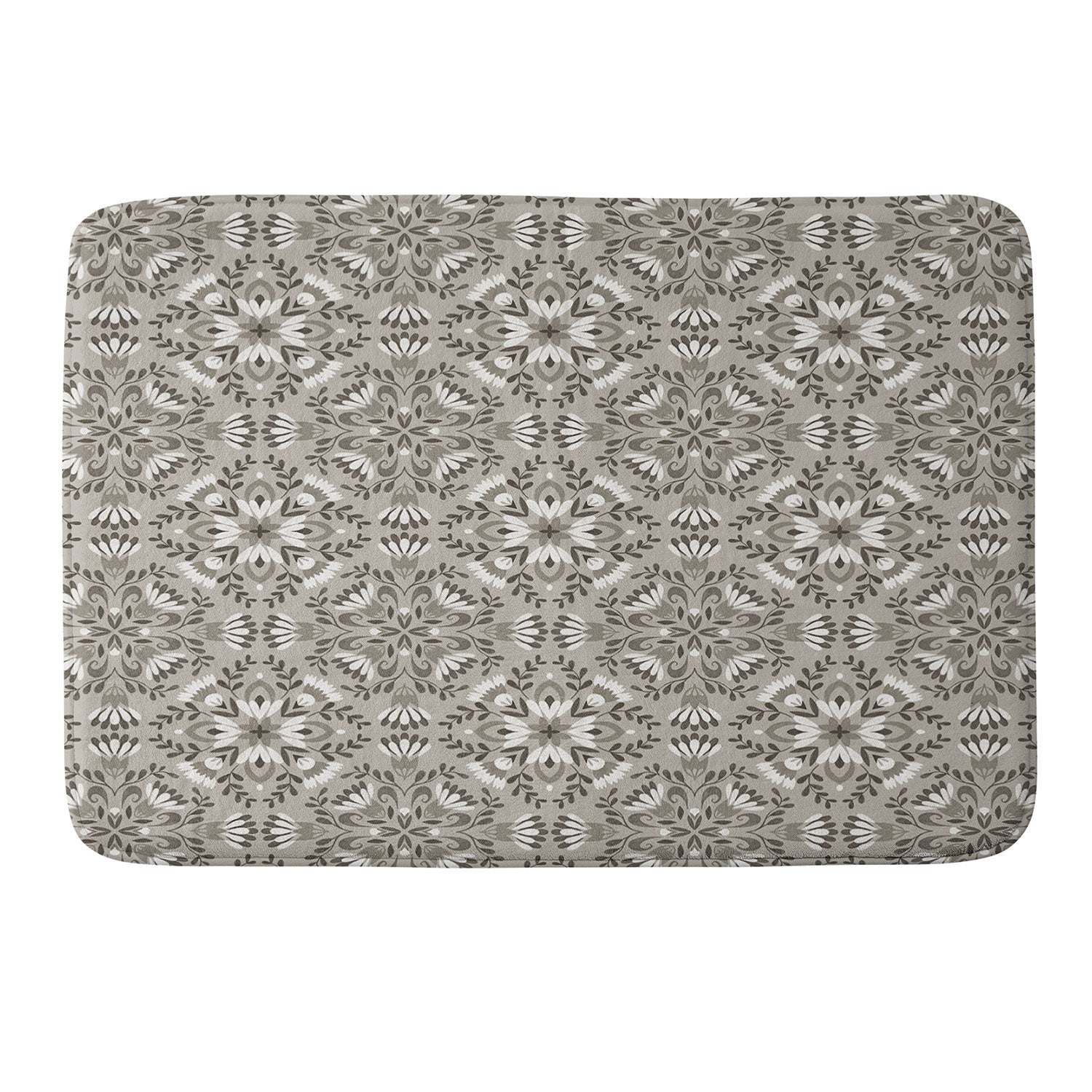 Pimlada Phuapradit Floral Tiles Gray Memory Foam Bath Mat