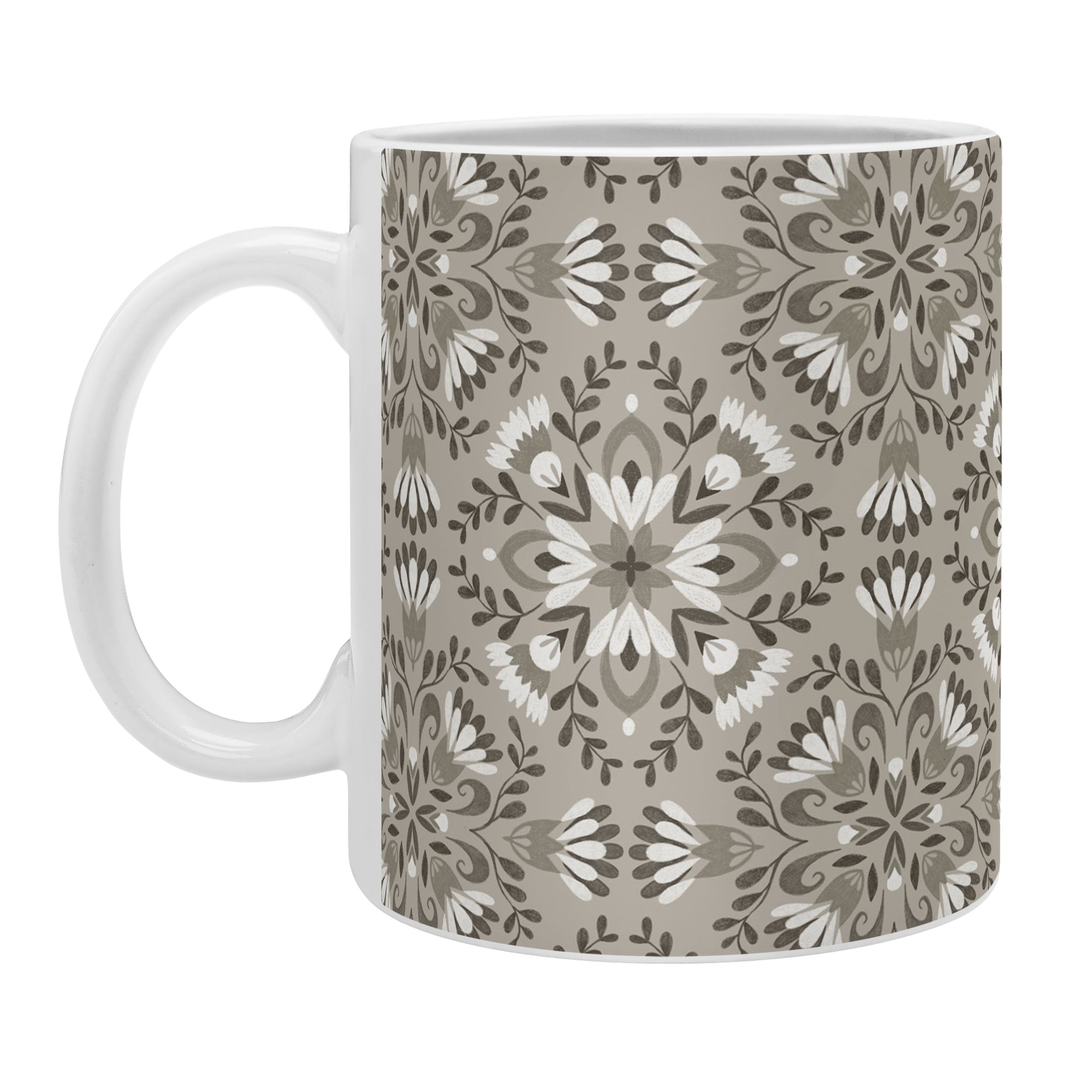 Pimlada Phuapradit Floral Tiles Gray Coffee Mug