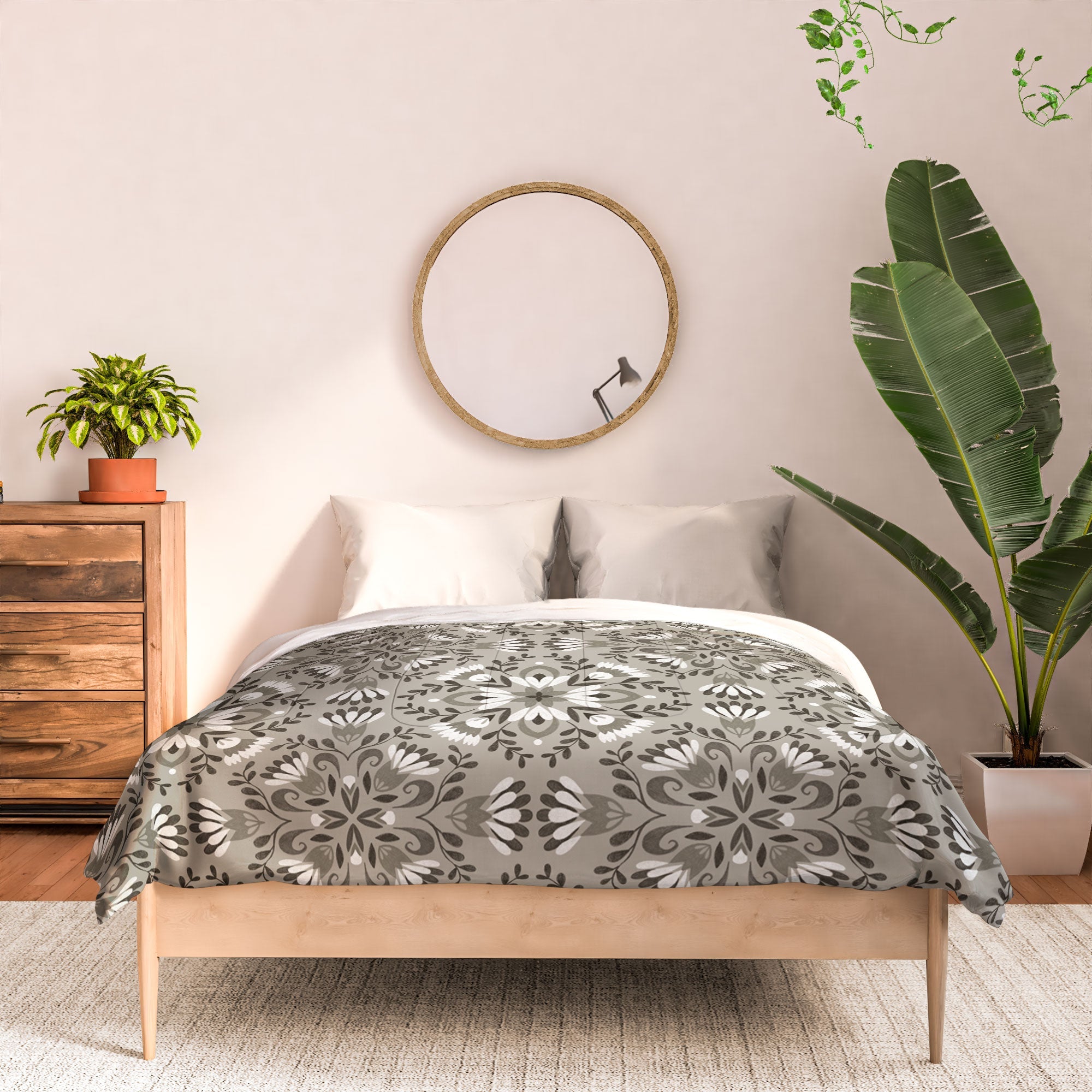 Pimlada Phuapradit Floral Tiles Gray Comforter