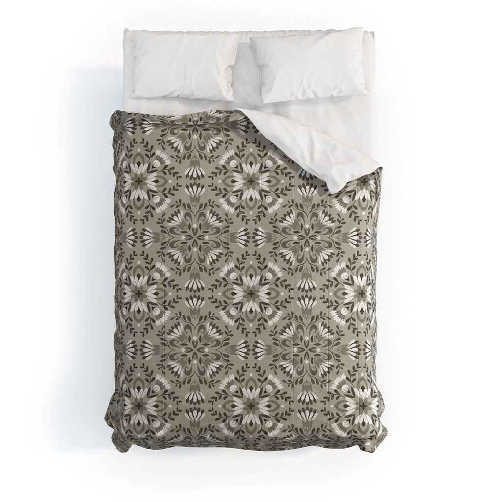 Pimlada Phuapradit Floral Tiles Gray Comforter