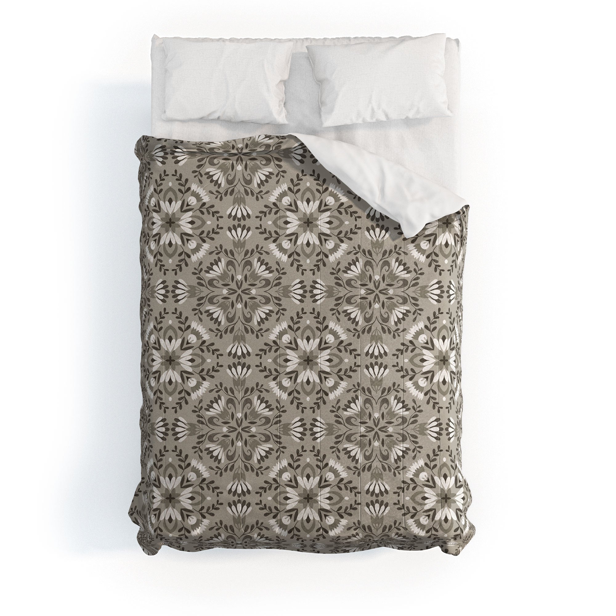 Pimlada Phuapradit Floral Tiles Gray Comforter