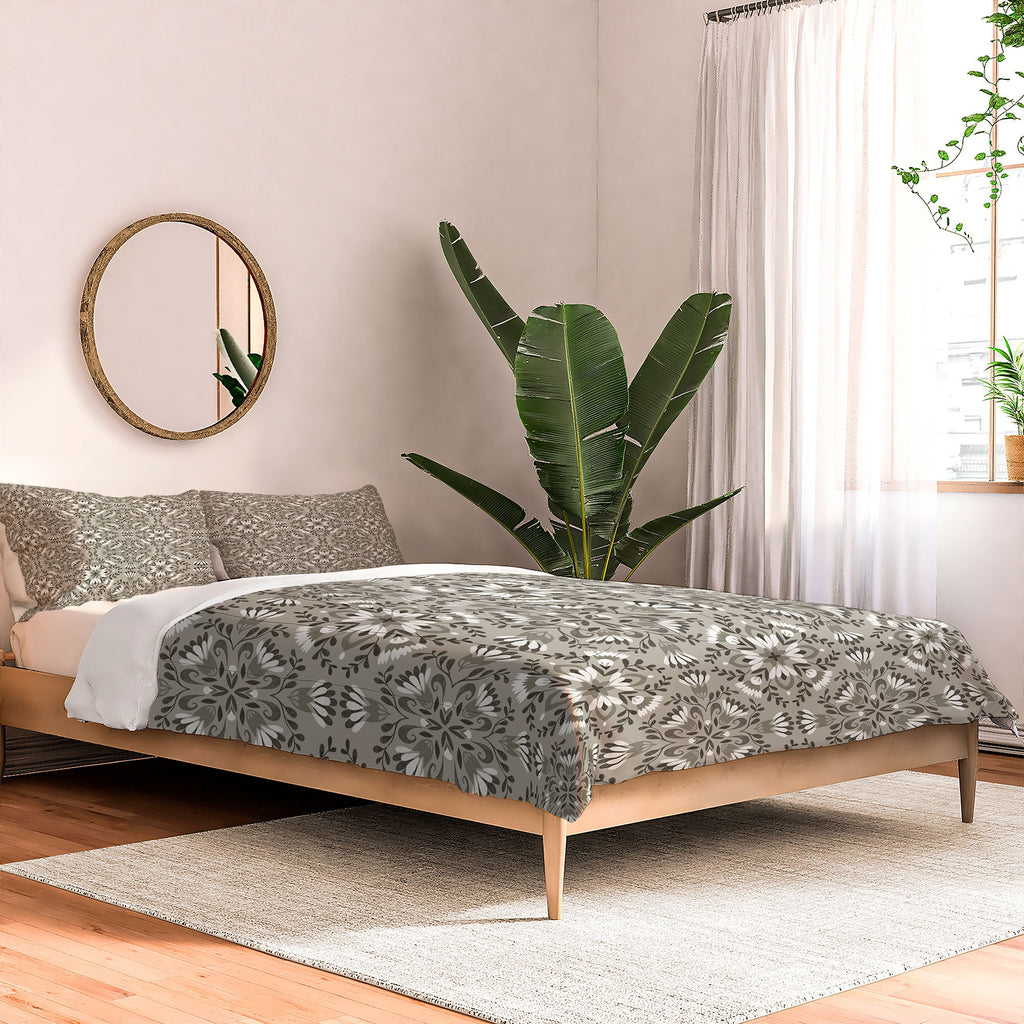 Pimlada Phuapradit Floral Tiles Gray Comforter