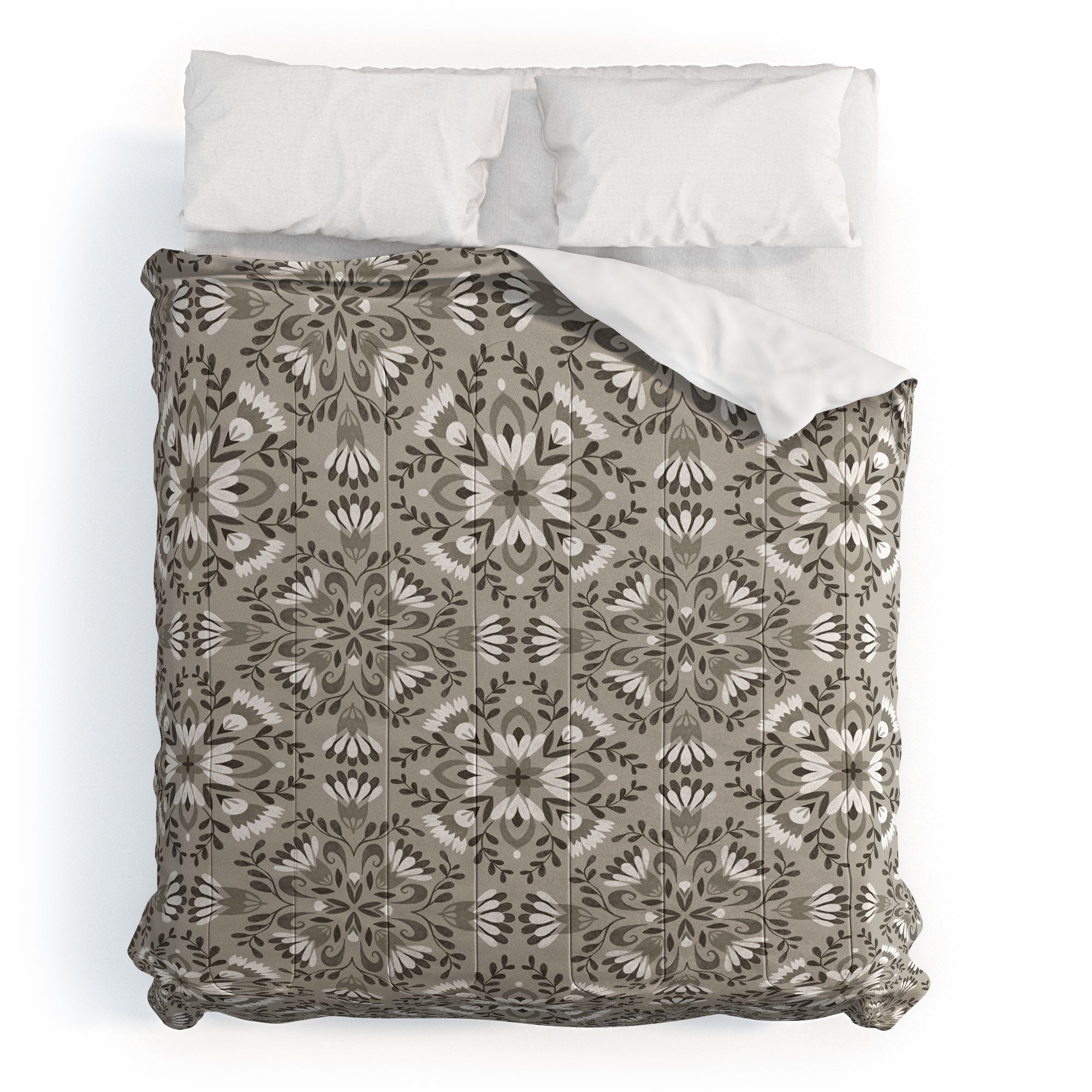 Pimlada Phuapradit Floral Tiles Gray Comforter