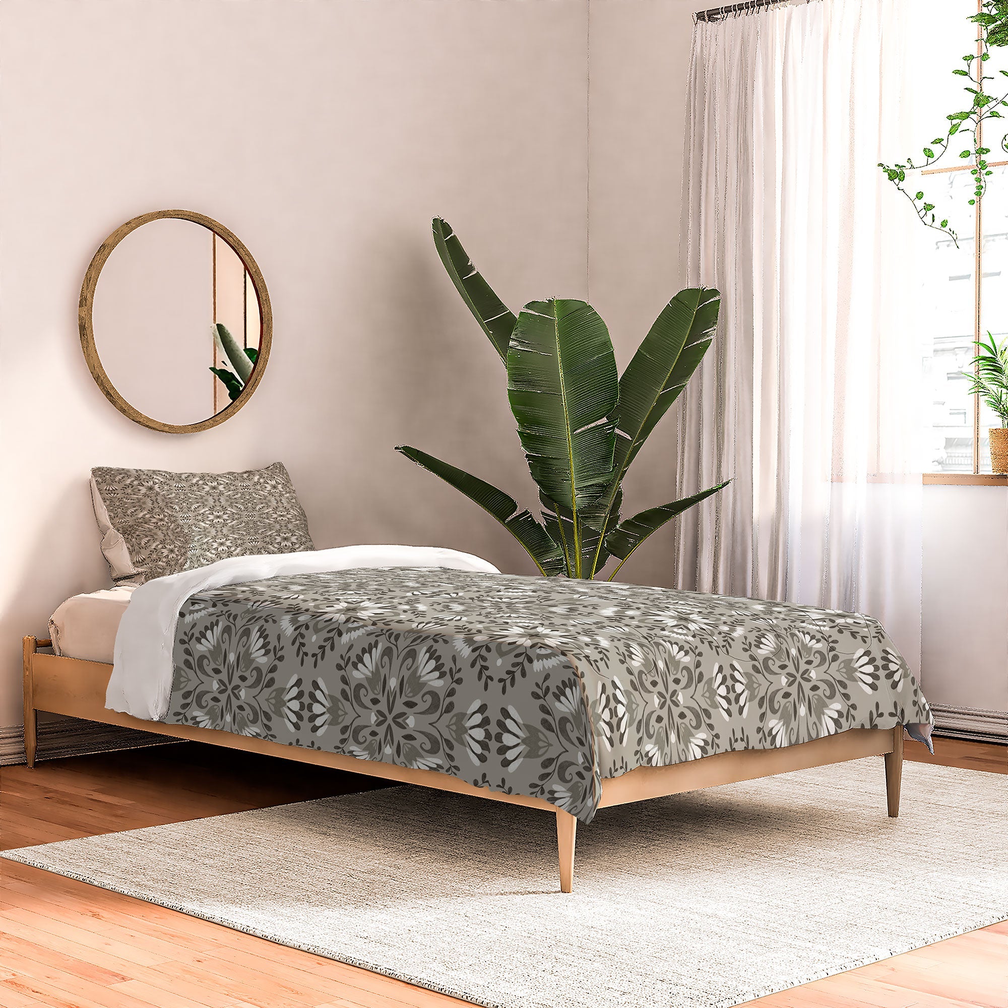 Pimlada Phuapradit Floral Tiles Gray Comforter