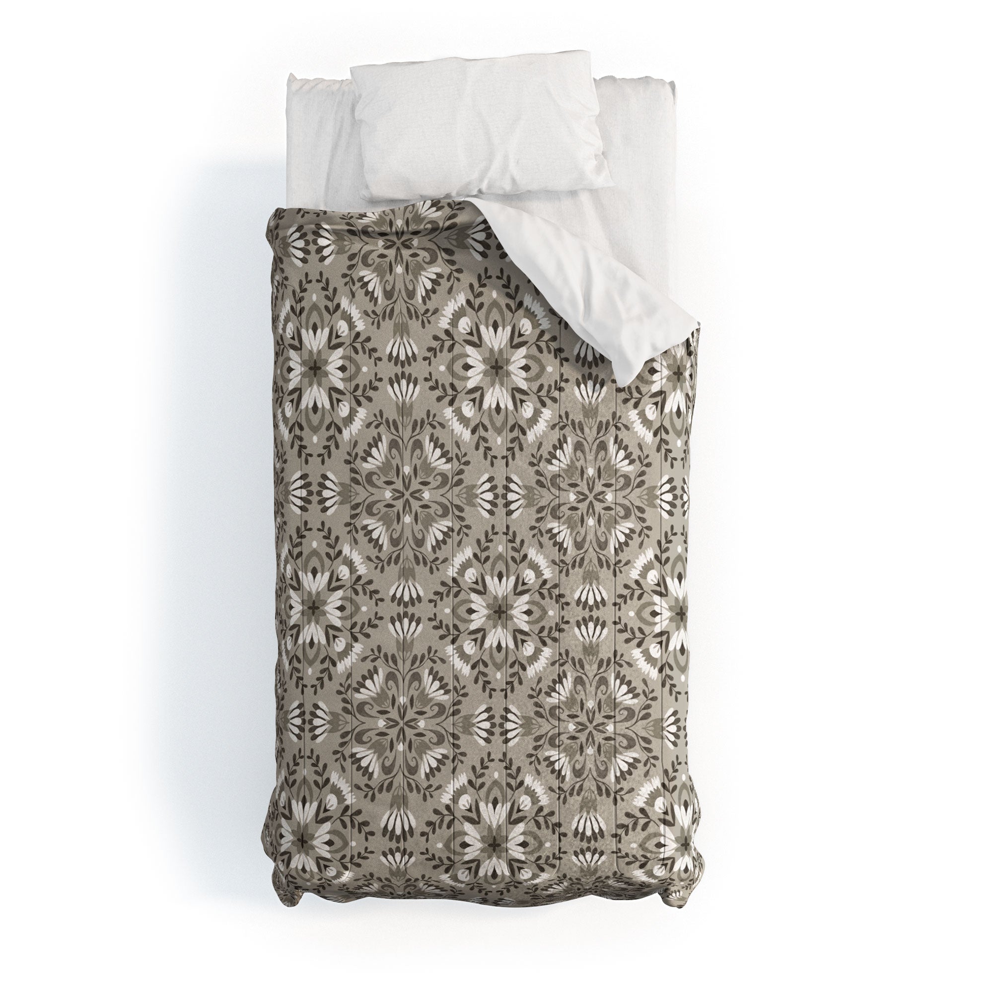 Pimlada Phuapradit Floral Tiles Gray Comforter