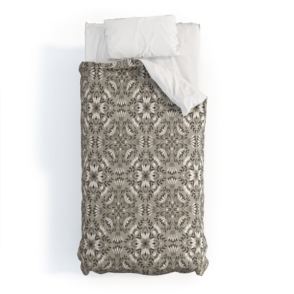 Pimlada Phuapradit Floral Tiles Gray Comforter