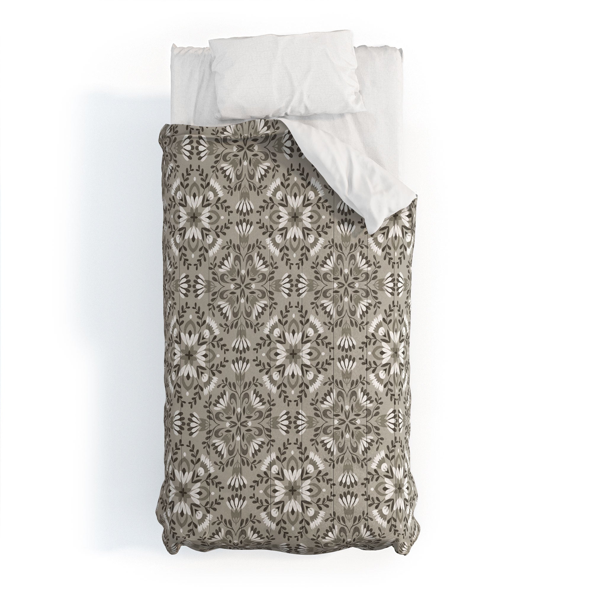 Pimlada Phuapradit Floral Tiles Gray Comforter