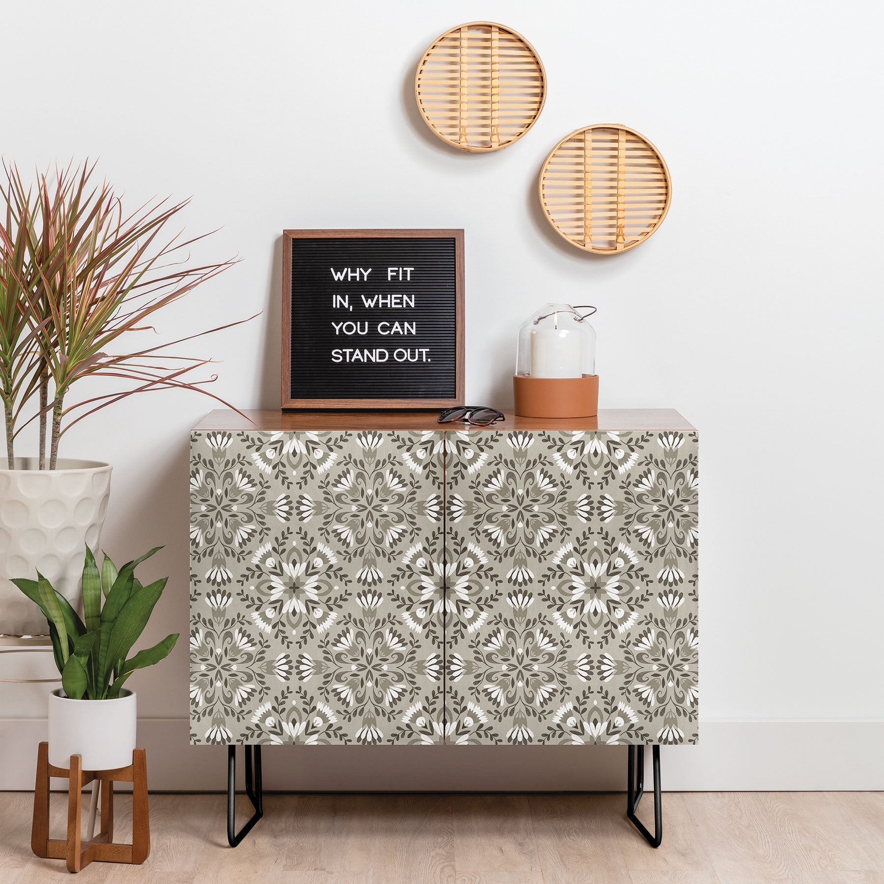 Pimlada Phuapradit Floral Tiles Gray Credenza