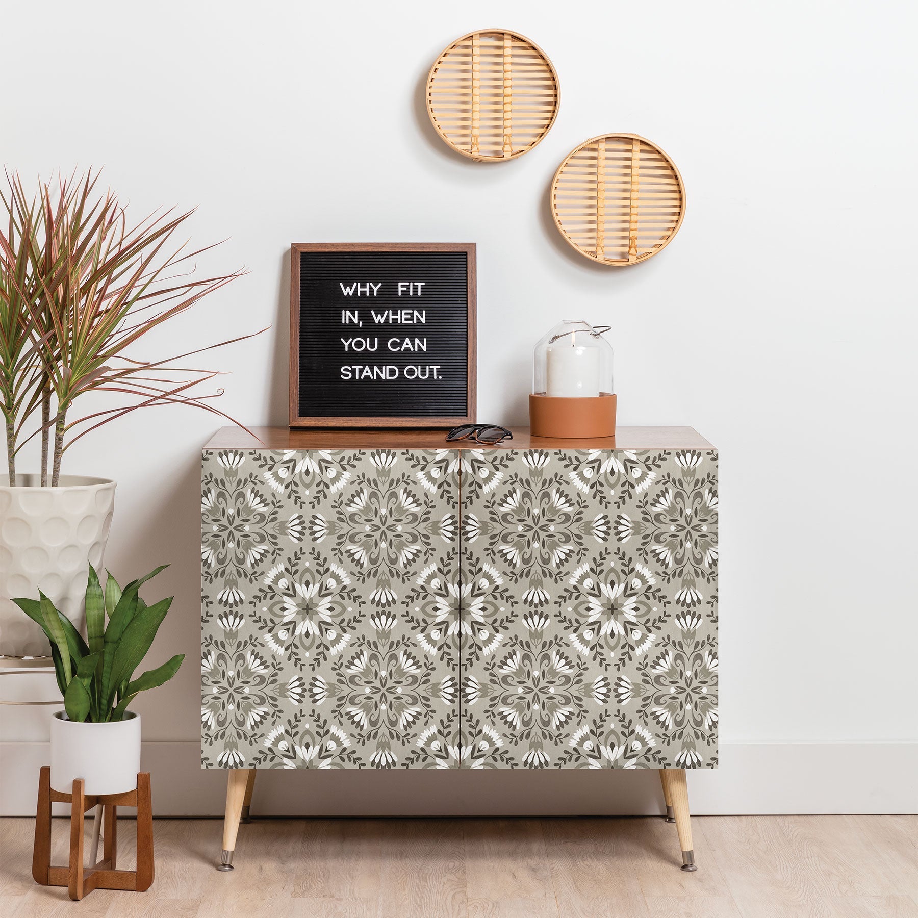 Pimlada Phuapradit Floral Tiles Gray Credenza