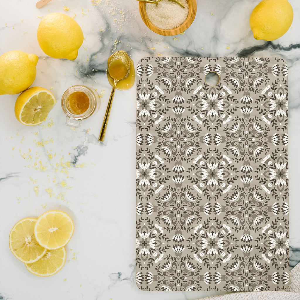 Pimlada Phuapradit Floral Tiles Gray Cutting Board Rectangle