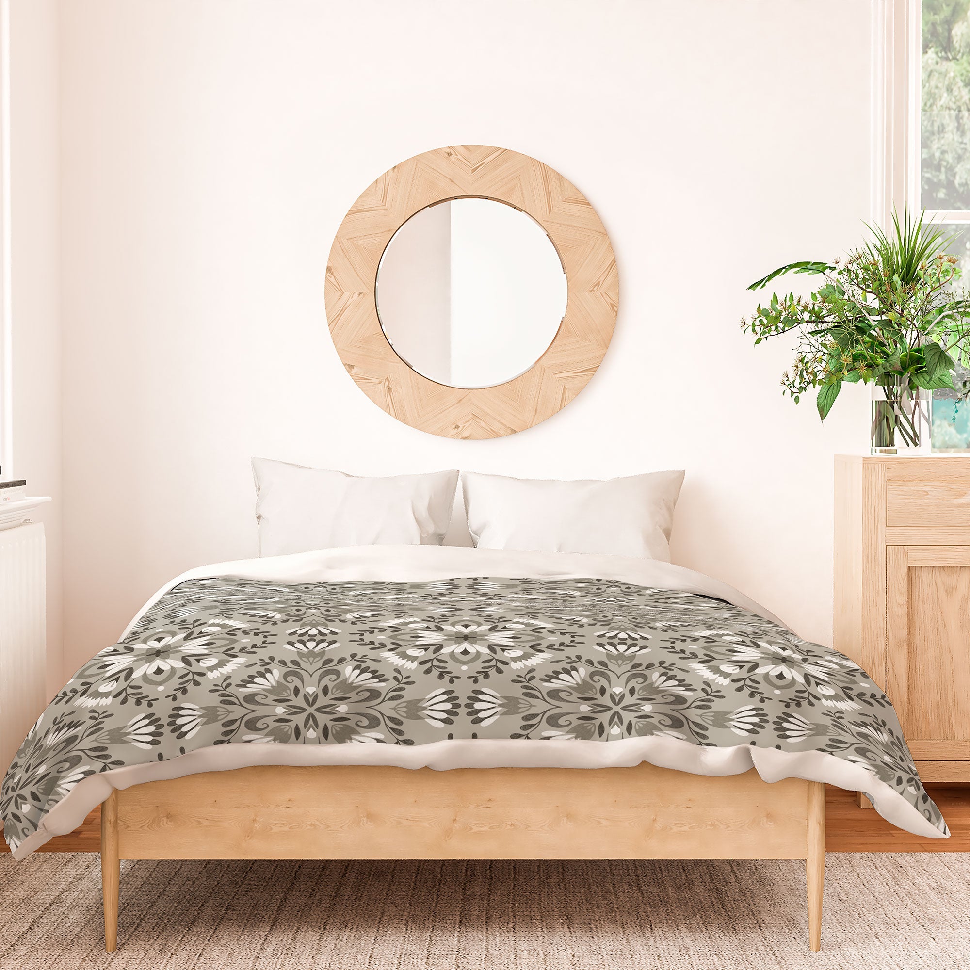 Pimlada Phuapradit Floral Tiles Gray Duvet Cover