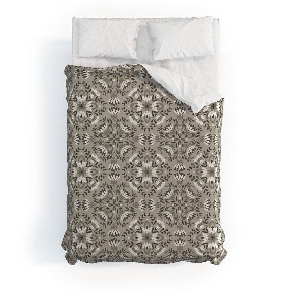 Pimlada Phuapradit Floral Tiles Gray Duvet Cover