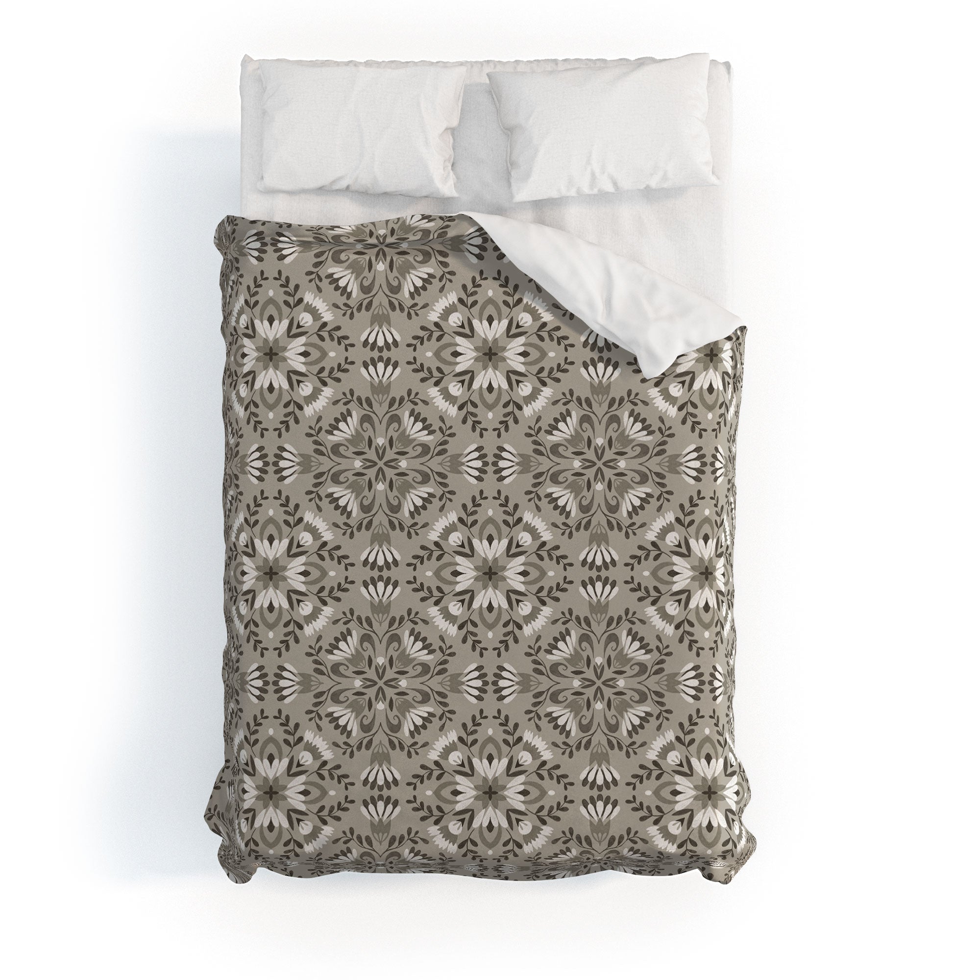 Pimlada Phuapradit Floral Tiles Gray Duvet Cover