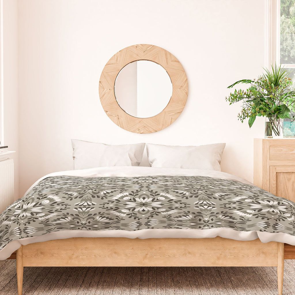 Pimlada Phuapradit Floral Tiles Gray Duvet Cover