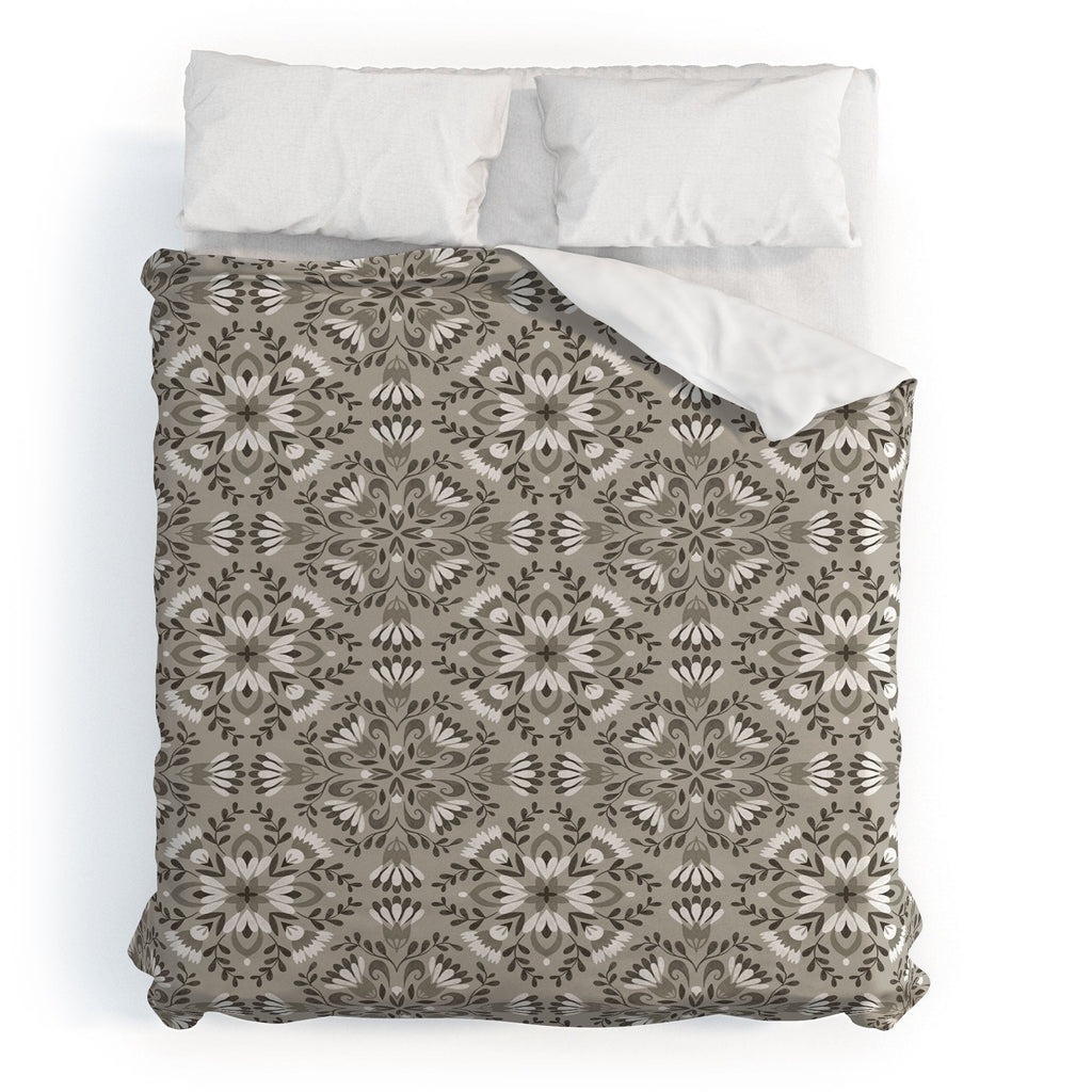 Pimlada Phuapradit Floral Tiles Gray Duvet Cover