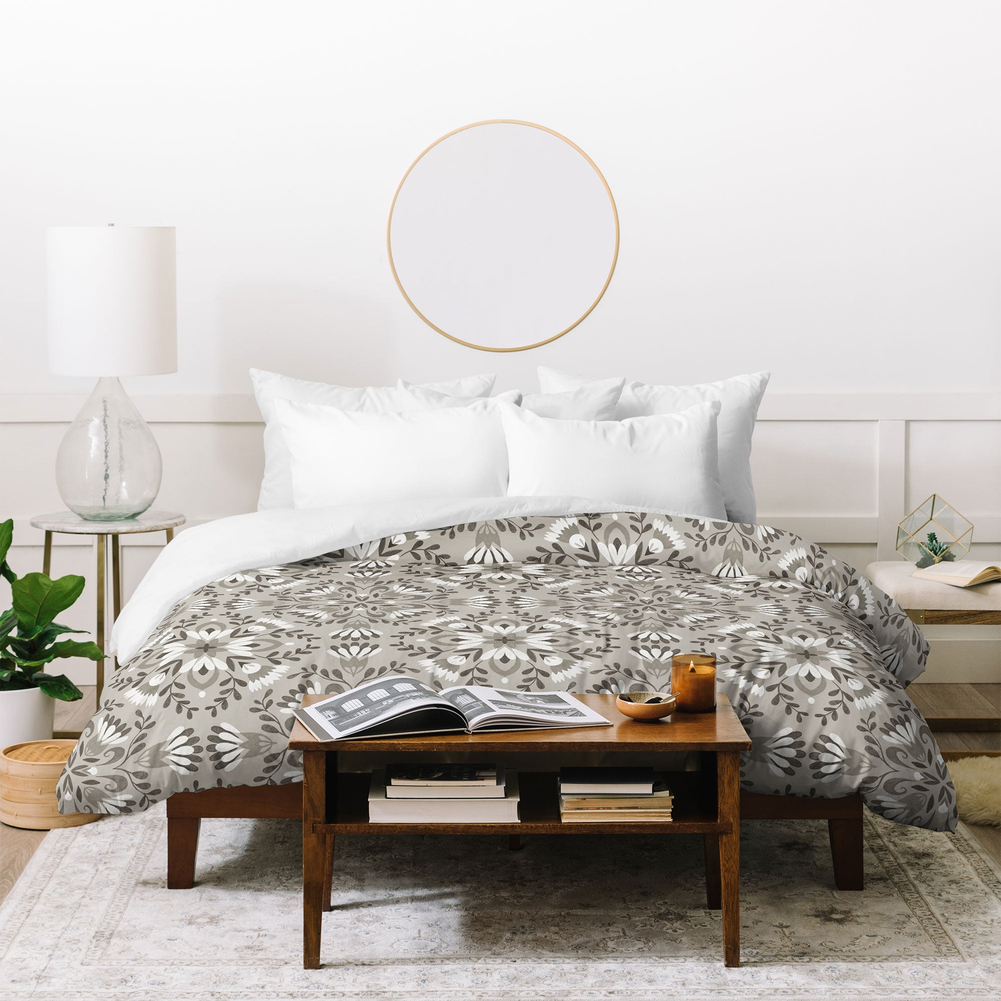 Pimlada Phuapradit Floral Tiles Gray Duvet Cover