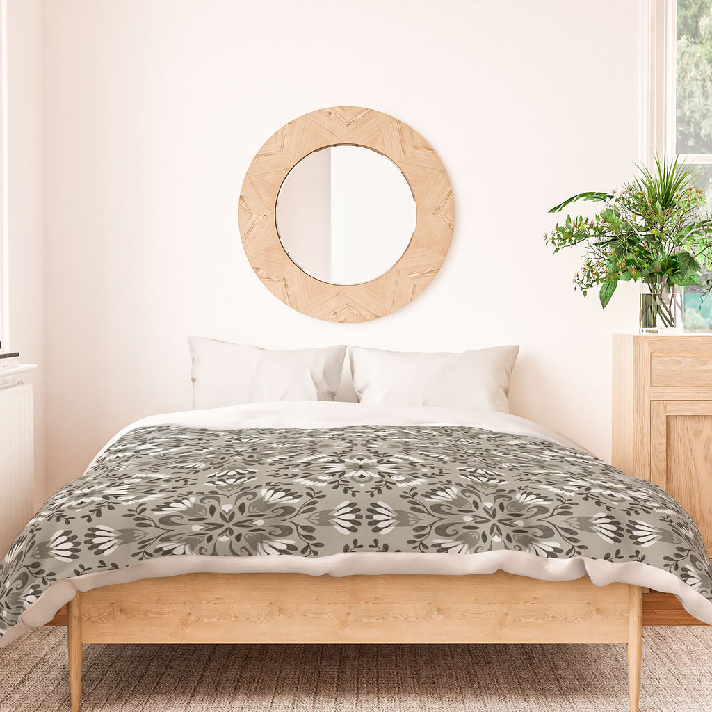 Pimlada Phuapradit Floral Tiles Gray Duvet Cover