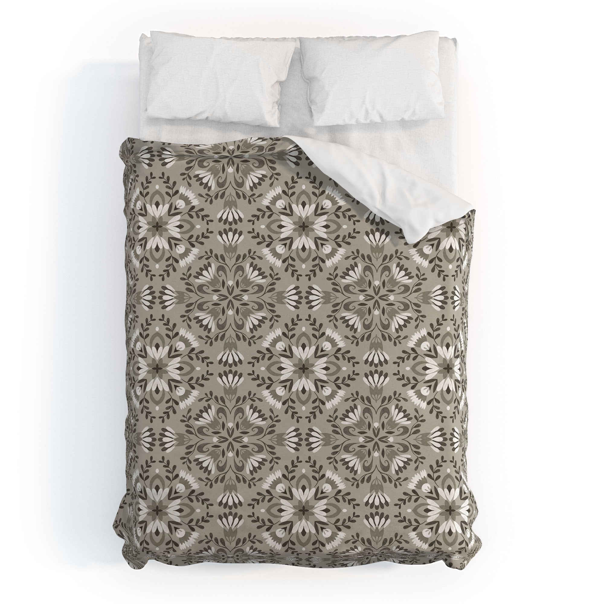 Pimlada Phuapradit Floral Tiles Gray Duvet Cover
