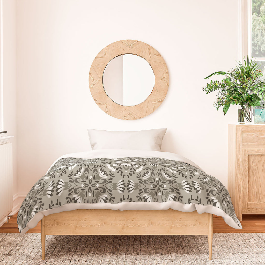 Pimlada Phuapradit Floral Tiles Gray Duvet Cover