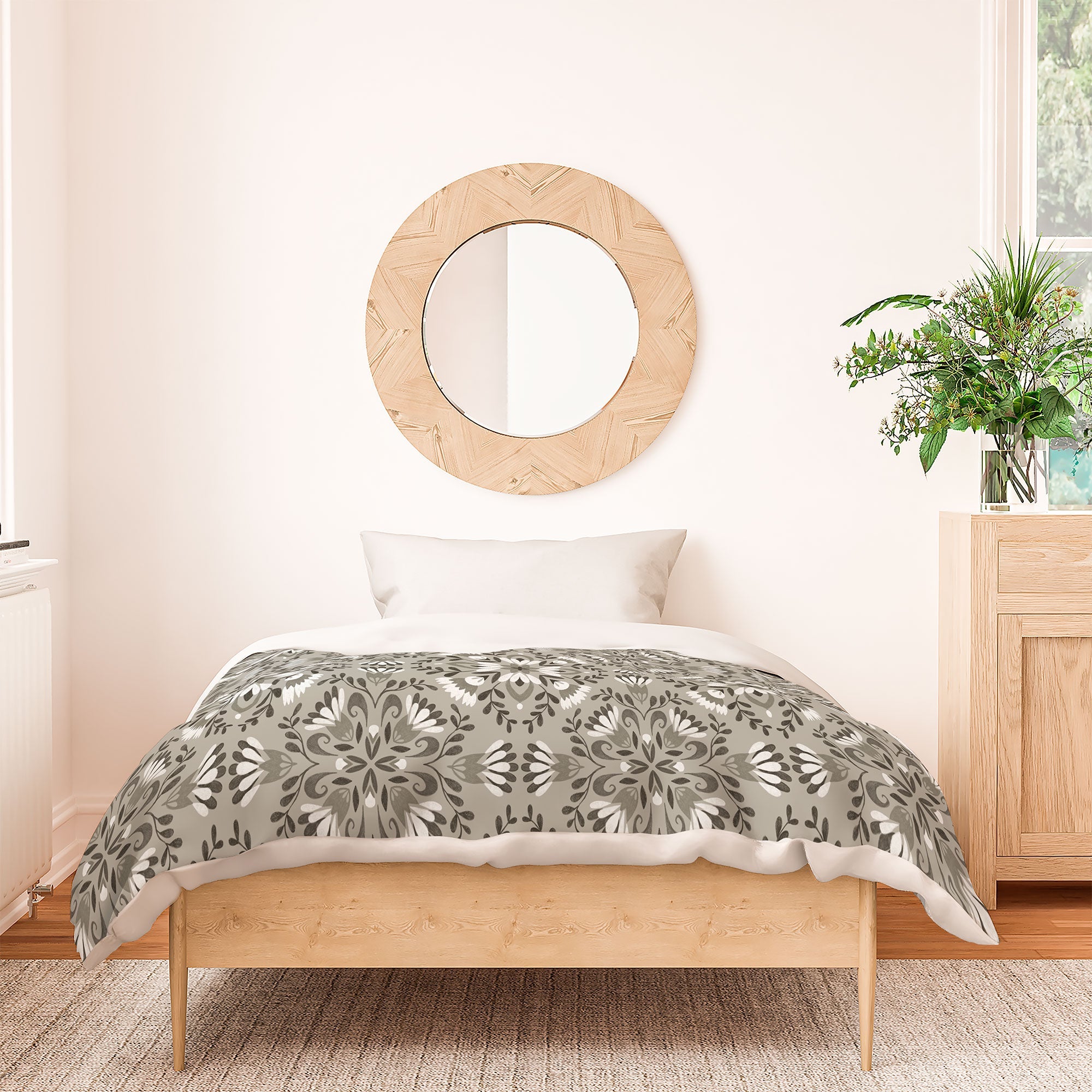 Pimlada Phuapradit Floral Tiles Gray Duvet Cover