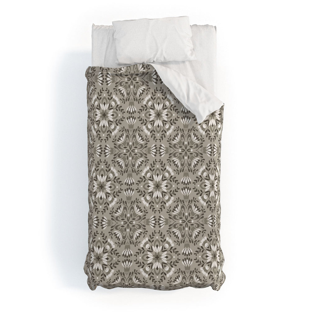 Pimlada Phuapradit Floral Tiles Gray Duvet Cover