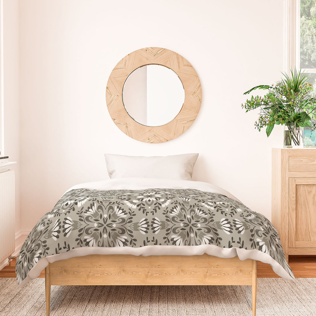 Pimlada Phuapradit Floral Tiles Gray Duvet Cover