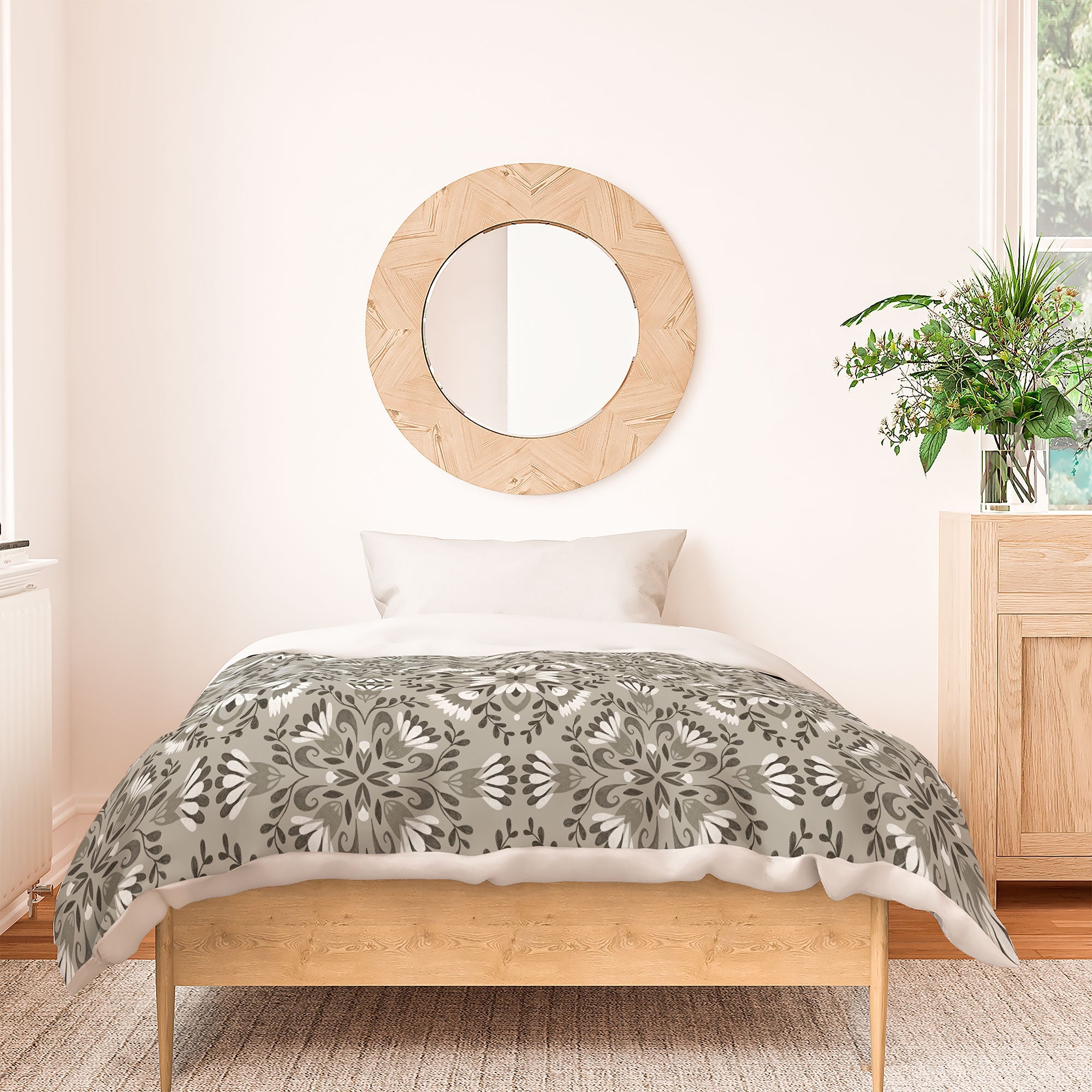 Pimlada Phuapradit Floral Tiles Gray Duvet Cover