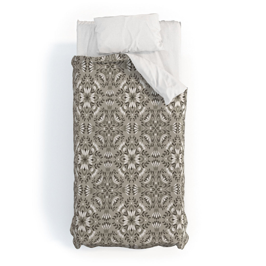 Pimlada Phuapradit Floral Tiles Gray Duvet Cover