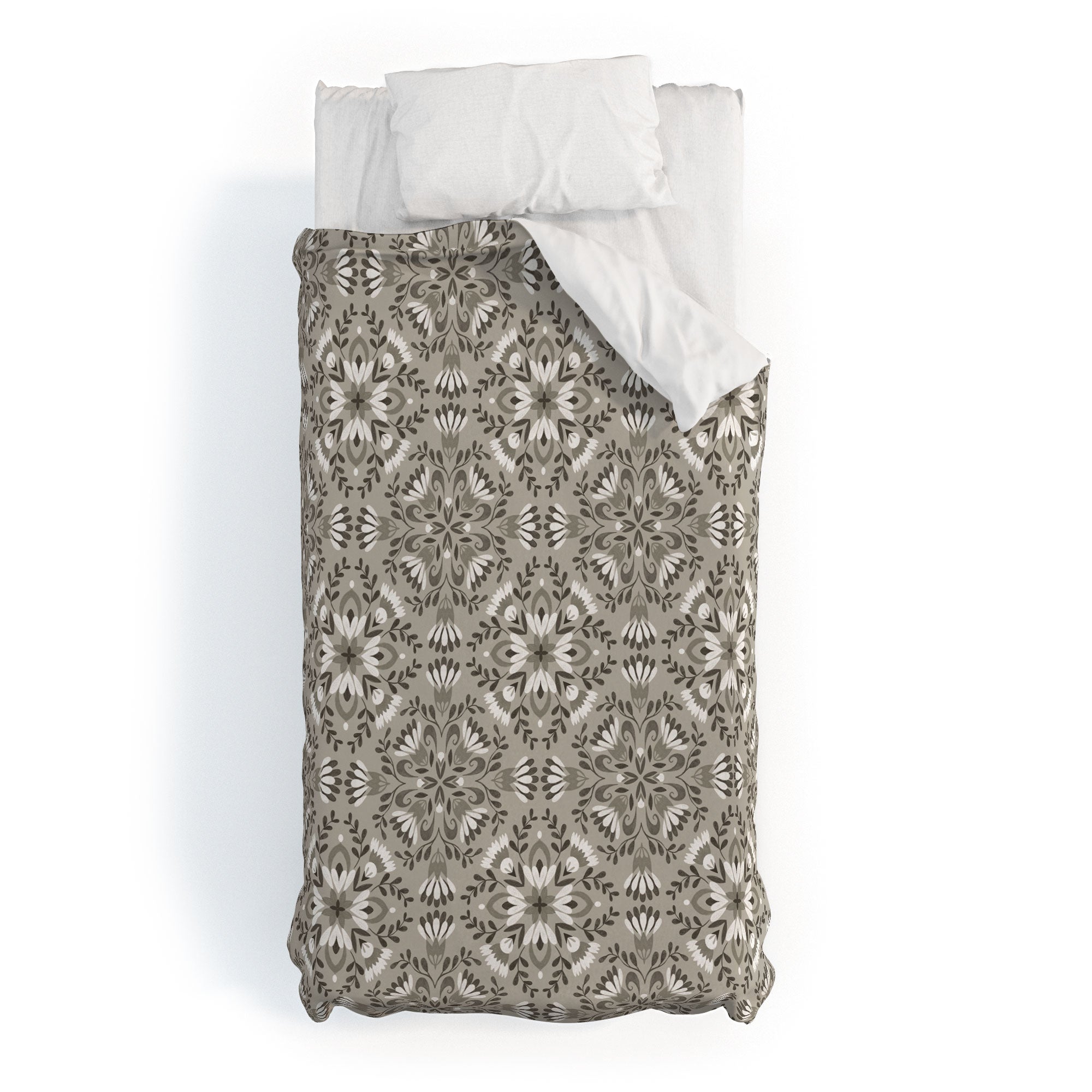 Pimlada Phuapradit Floral Tiles Gray Duvet Cover