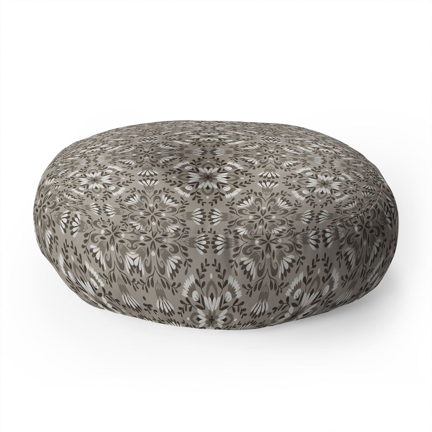 Pimlada Phuapradit Floral Tiles Gray Floor Pillow Round