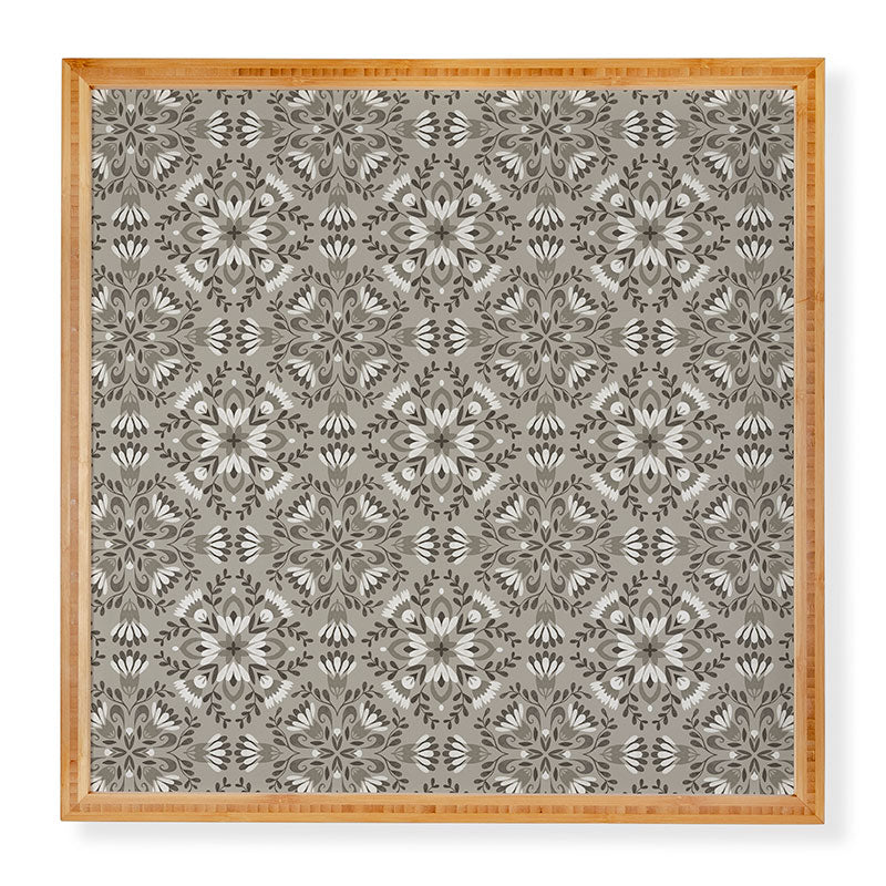 Pimlada Phuapradit Floral Tiles Gray Framed Wall Art