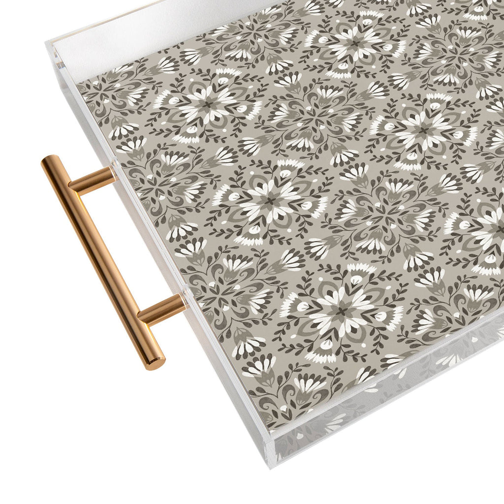Pimlada Phuapradit Floral Tiles Gray Acrylic Tray
