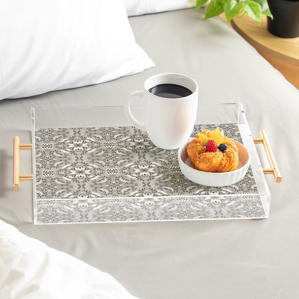 Pimlada Phuapradit Floral Tiles Gray Acrylic Tray