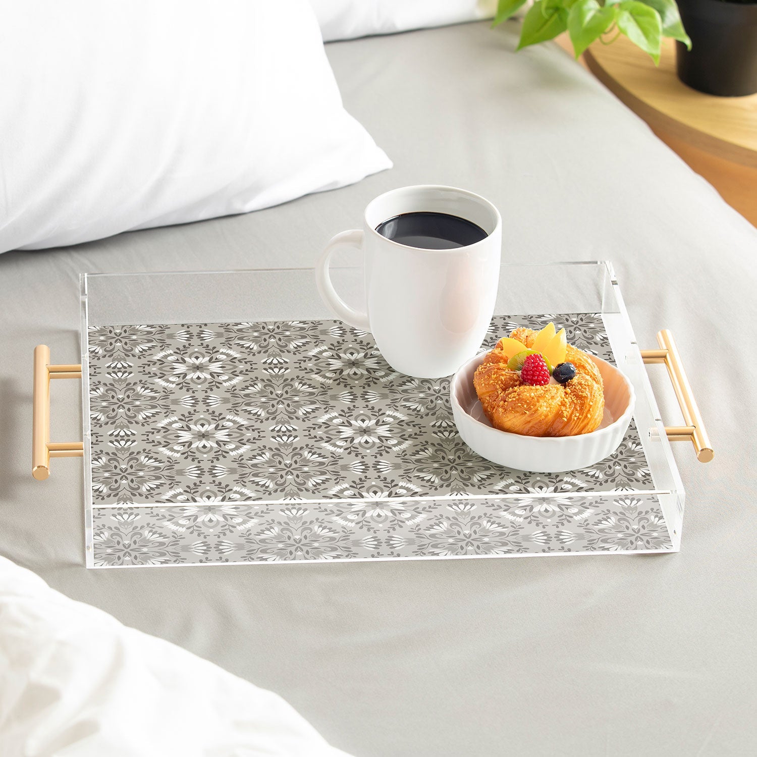 Pimlada Phuapradit Floral Tiles Gray Acrylic Tray