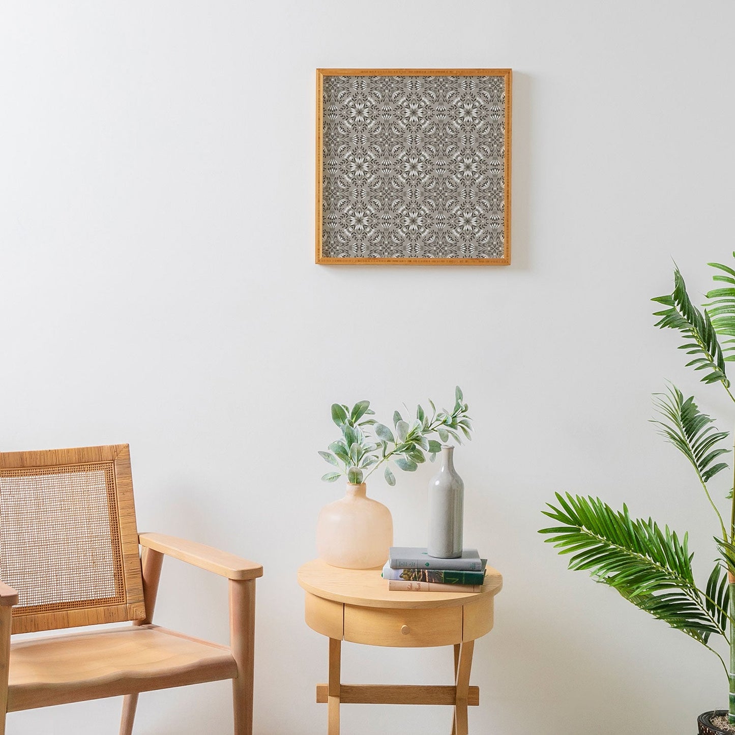 Pimlada Phuapradit Floral Tiles Gray Framed Wall Art