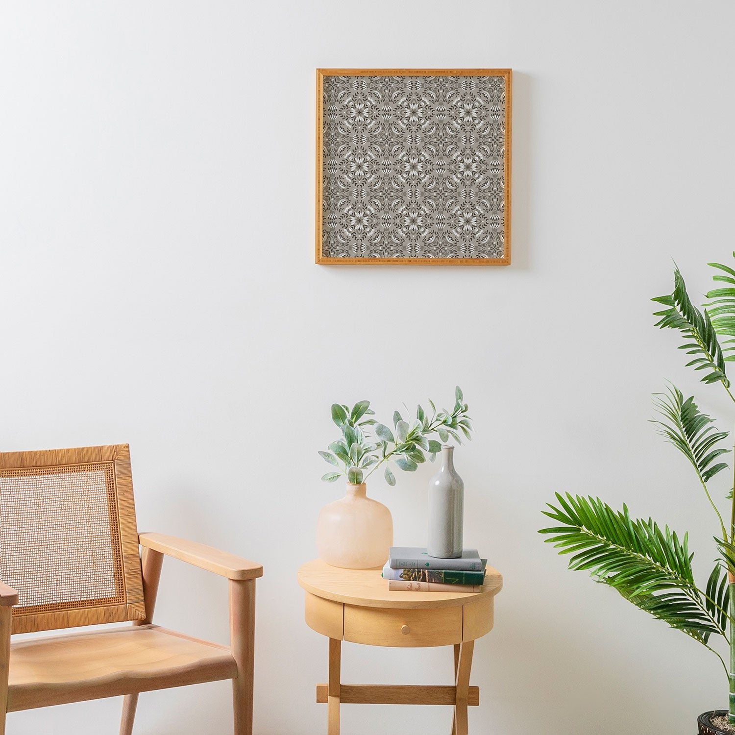 Pimlada Phuapradit Floral Tiles Gray Framed Wall Art