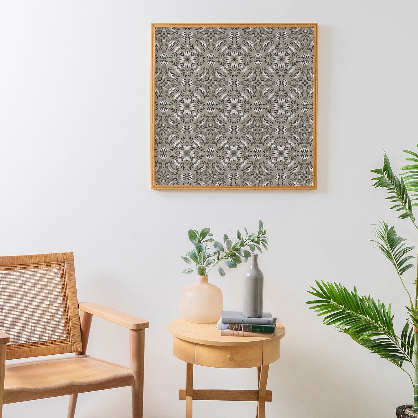 Pimlada Phuapradit Floral Tiles Gray Framed Wall Art