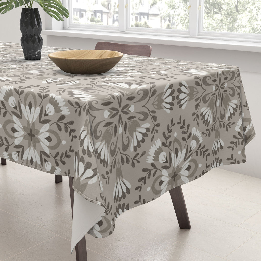 Pimlada Phuapradit Floral Tiles Gray Tablecloth