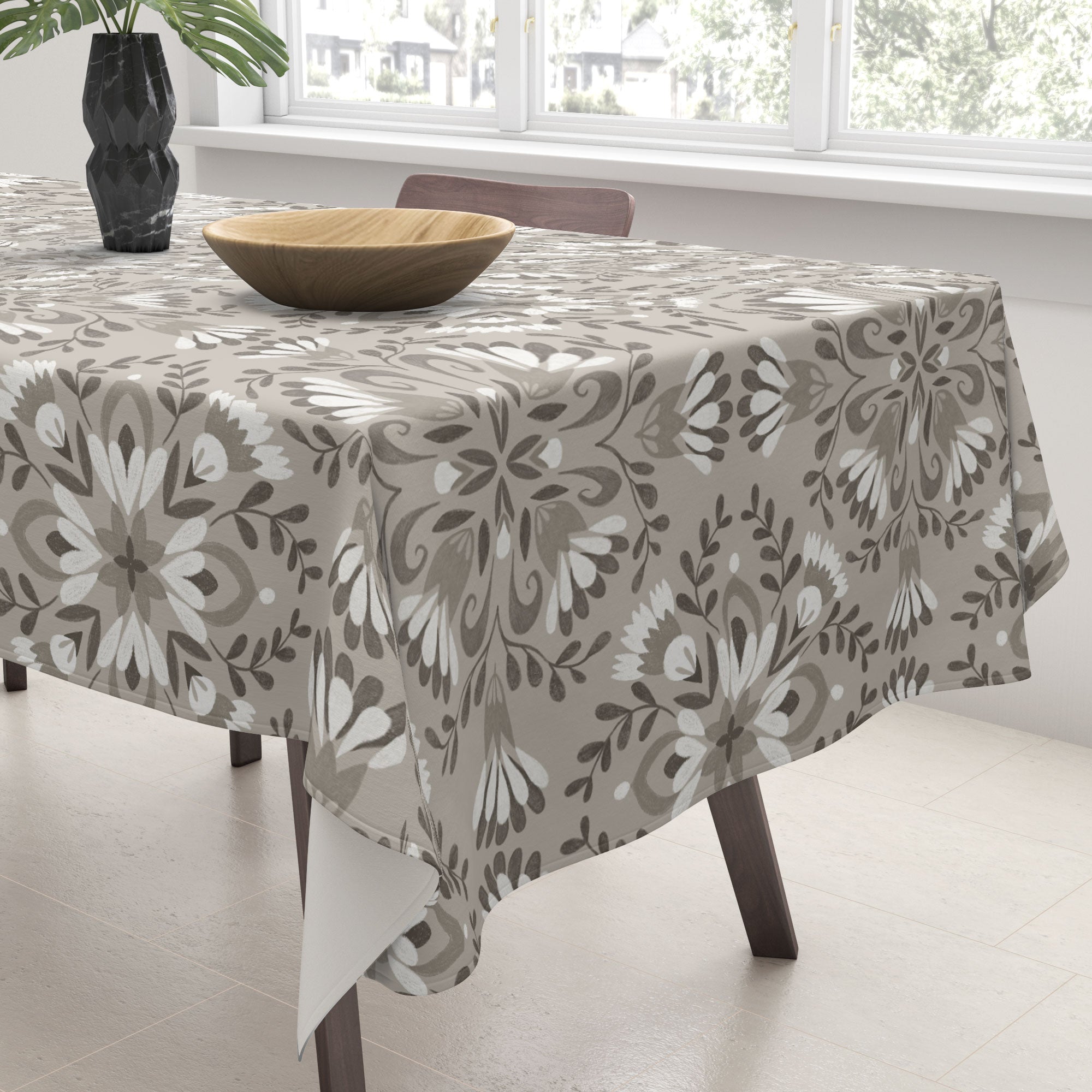 Pimlada Phuapradit Floral Tiles Gray Tablecloth