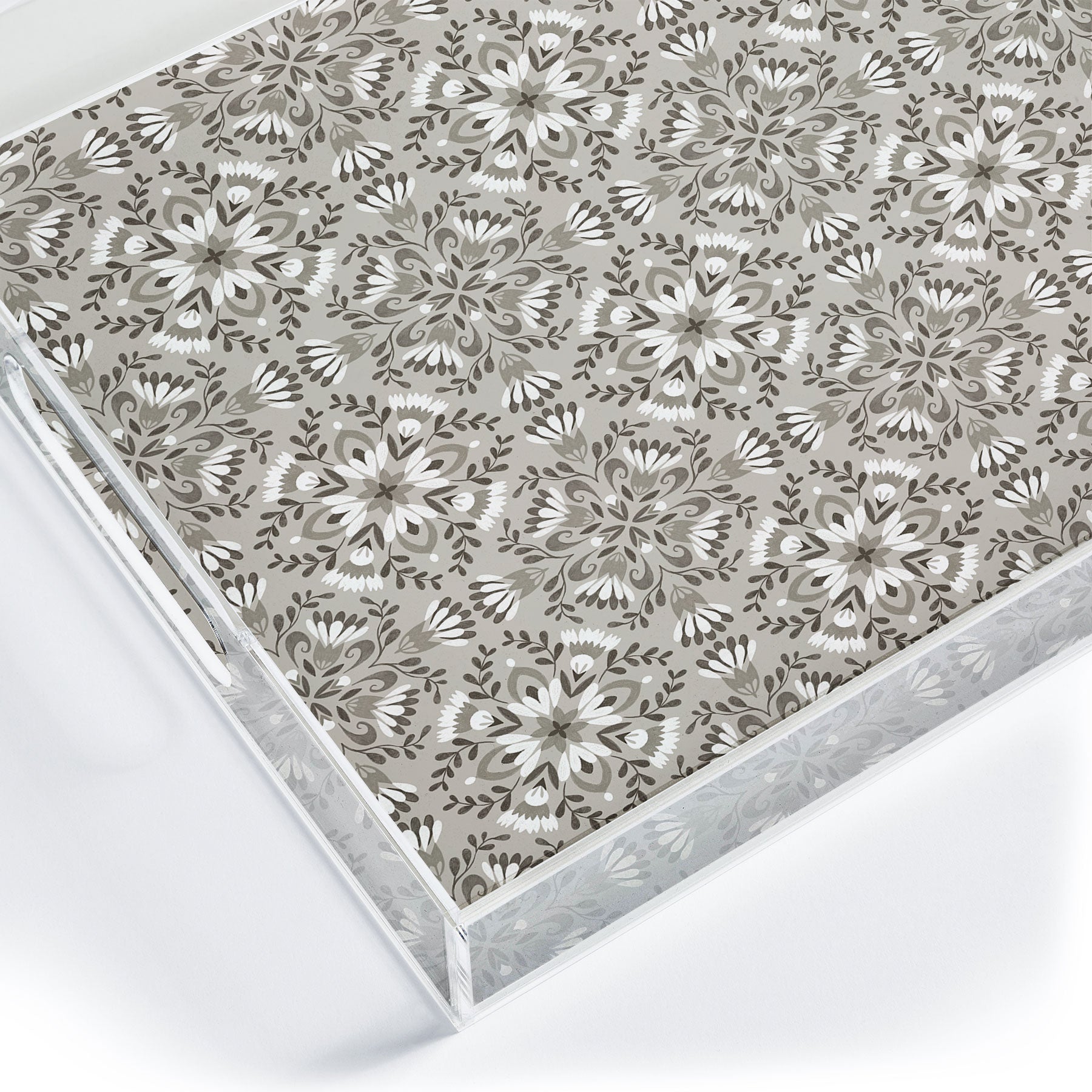 Pimlada Phuapradit Floral Tiles Gray Acrylic Tray