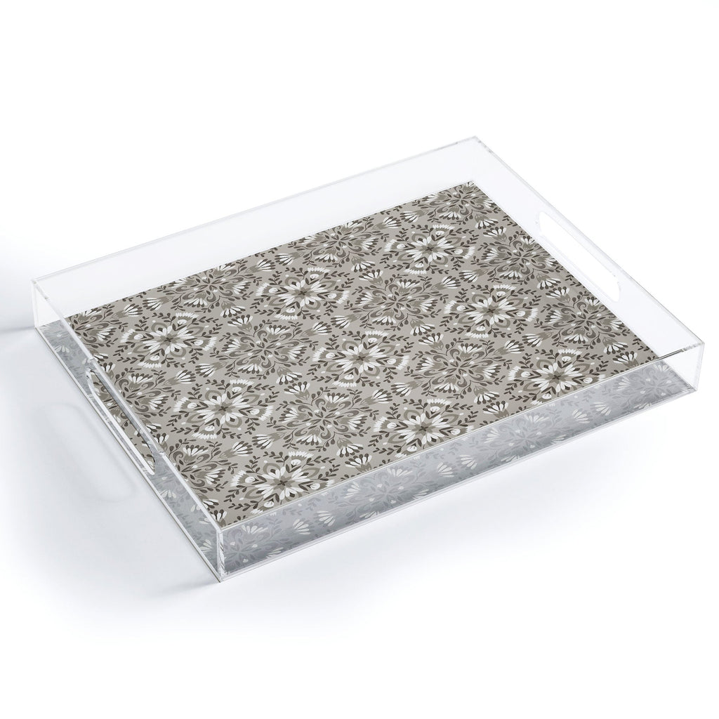 Pimlada Phuapradit Floral Tiles Gray Acrylic Tray