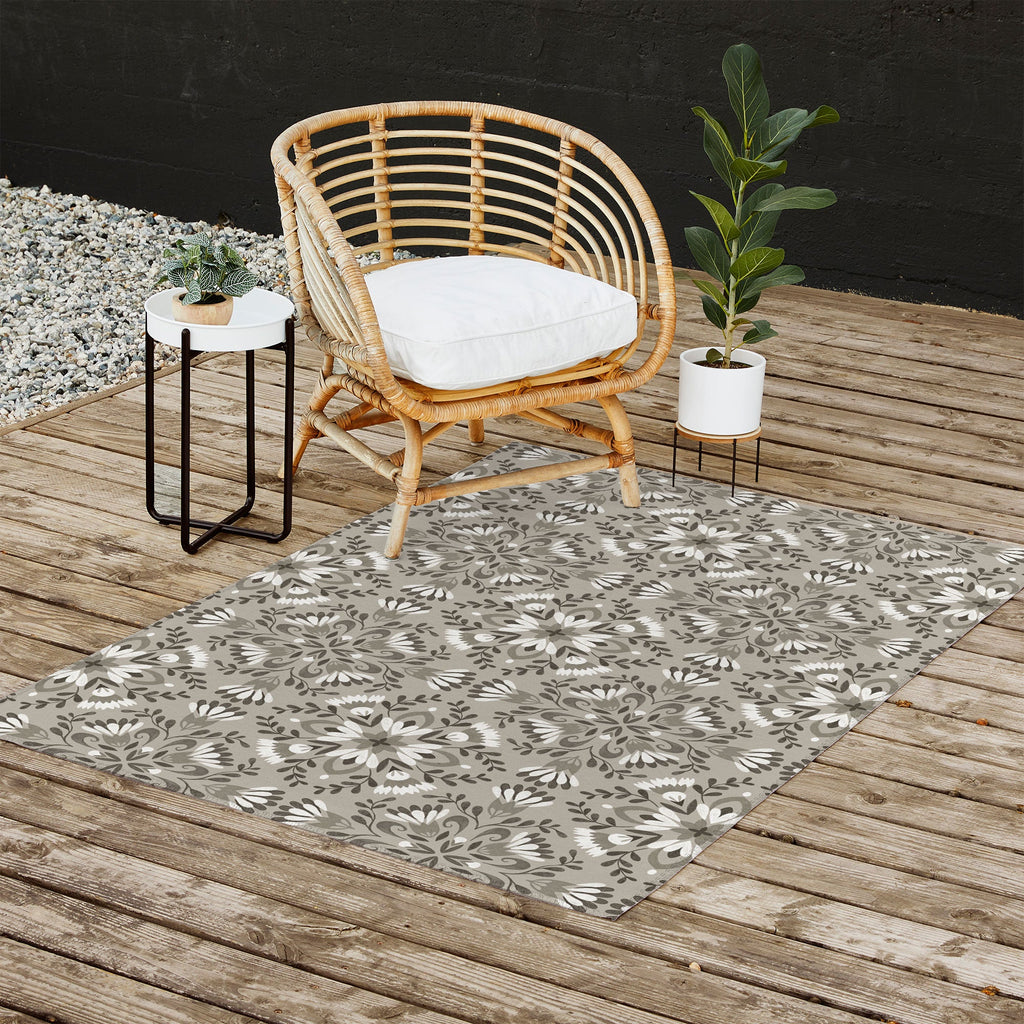 Pimlada Phuapradit Floral Tiles Gray Outdoor Rug