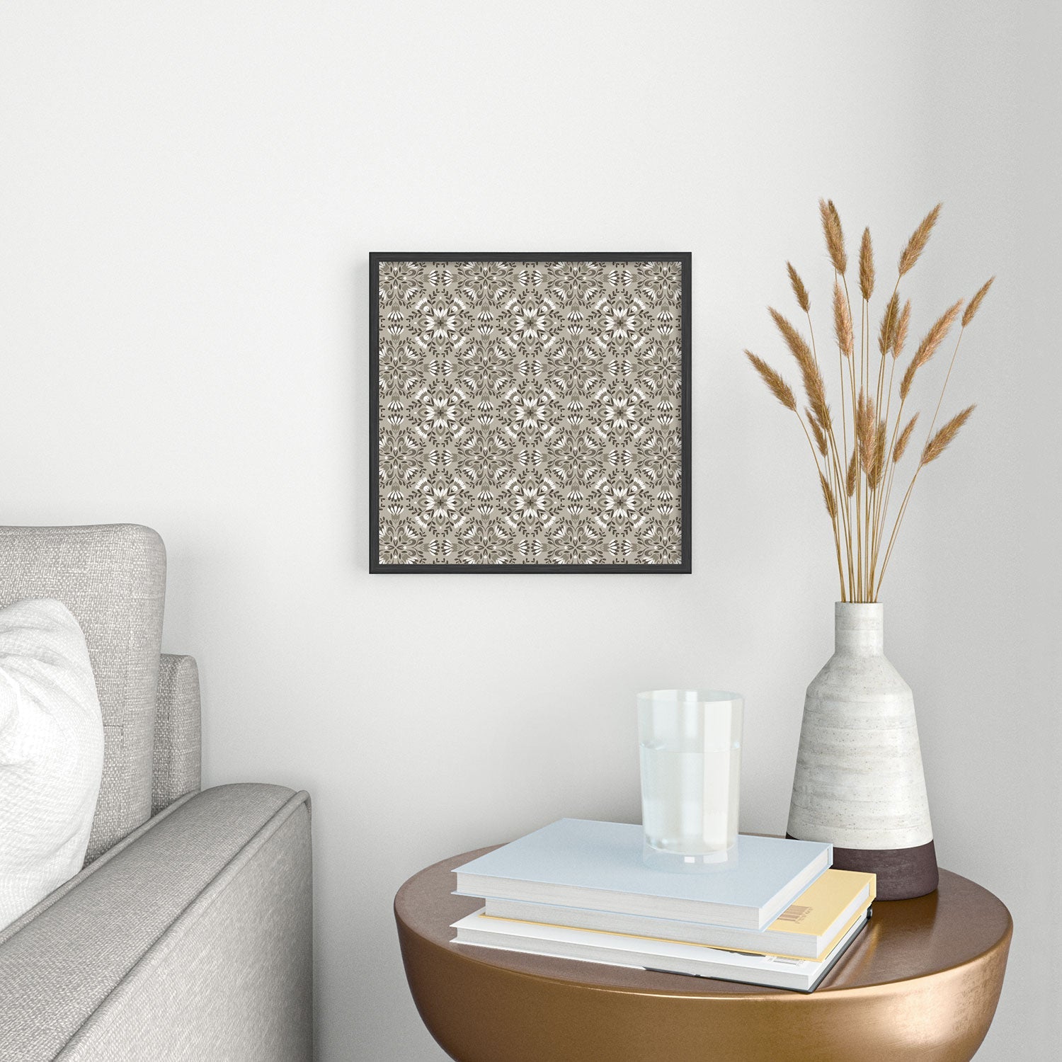 Pimlada Phuapradit Floral Tiles Gray Square Metal Framed Art Print