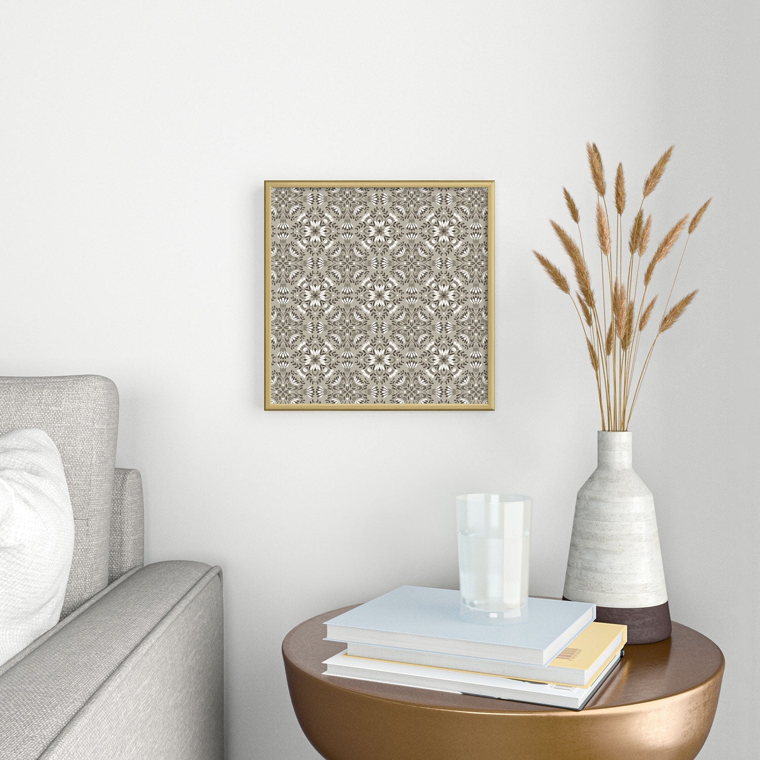 Pimlada Phuapradit Floral Tiles Gray Square Metal Framed Art Print