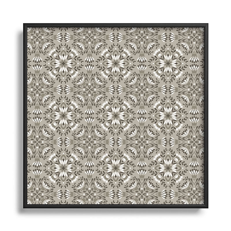 Pimlada Phuapradit Floral Tiles Gray Square Metal Framed Art Print