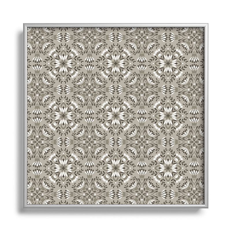 Pimlada Phuapradit Floral Tiles Gray Square Metal Framed Art Print